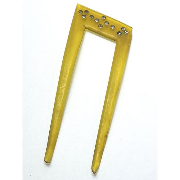 Vintage Rhinestone Yellow Hair Comb main image 3